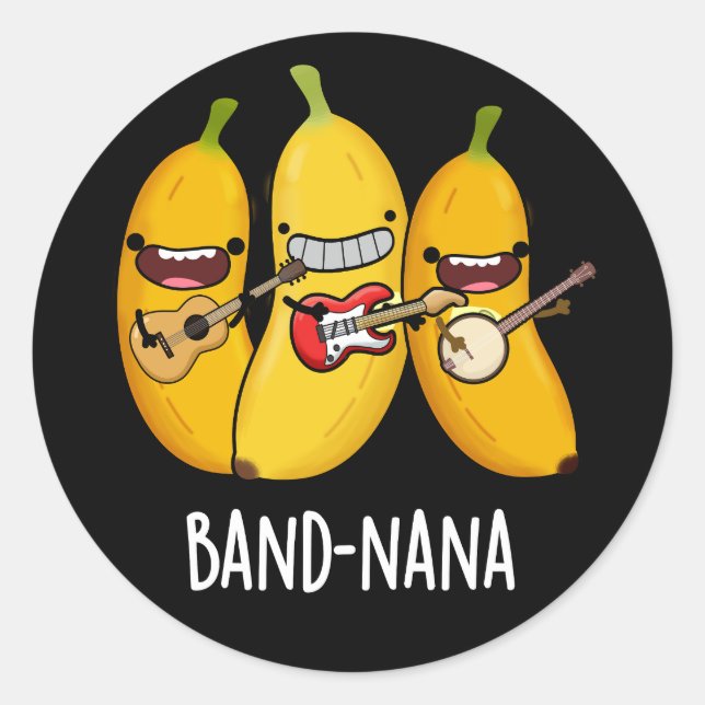 Band-nana Funny Fruit Banana Pun Dark BG Runder Aufkleber (Vorderseite)