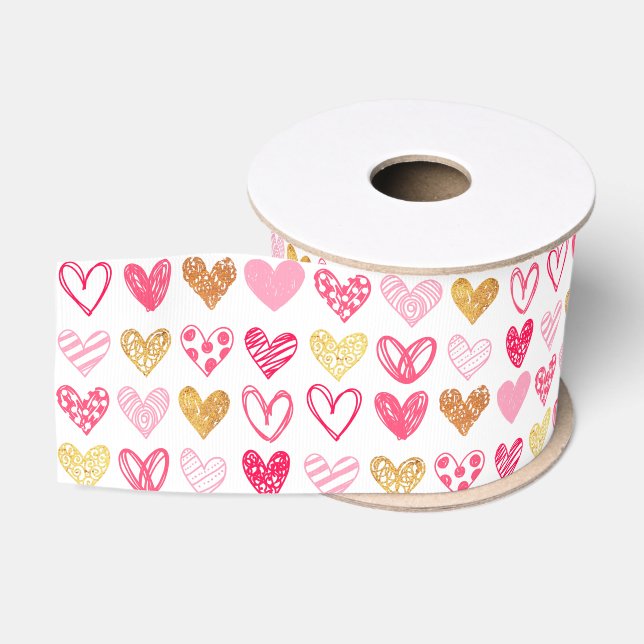 Band - Rosa und goldene Liebe Herz Ripsband (Spule)