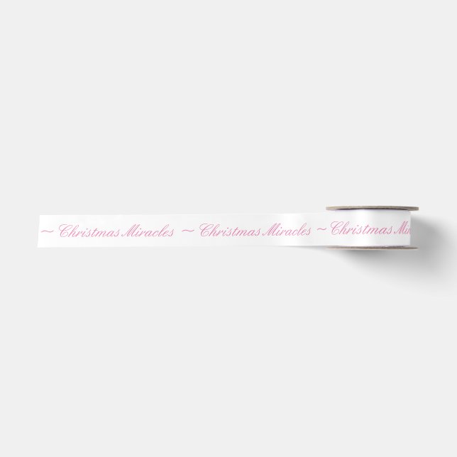 Band - Weihnachtswunder, rosa auf dem weißen Band Satinband (Vorderseite)