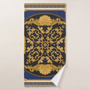 Bandana-Druck auf schwarz und blau Hintergrund, Go Badehandtuch