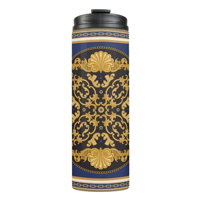 Bandana-Druck auf schwarz und blau Hintergrund, Go Thermosbecher (Vorderseite)