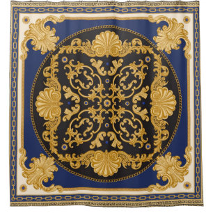 Bandana-Druck auf schwarzem und blauem Hintergrund Duschvorhang