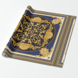 Bandana-Druck auf schwarzem und blauem Hintergrund Geschenkpapier