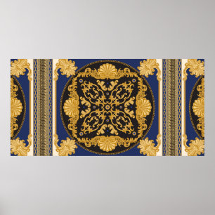 Bandana-Druck auf schwarzem und blauem Hintergrund Poster