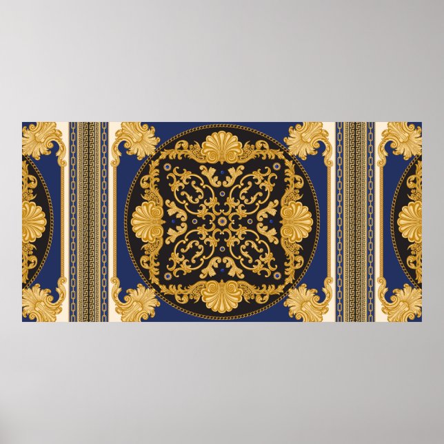 Bandana-Druck auf schwarzem und blauem Hintergrund Poster (Vorne)