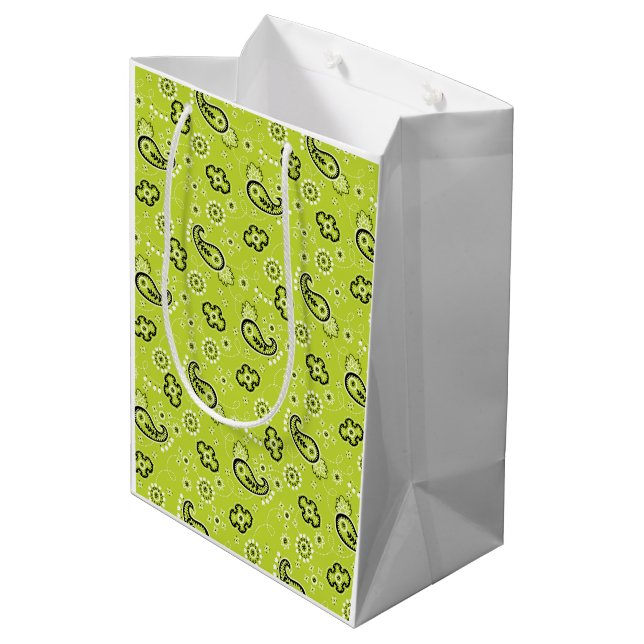Bandana Lime Green Pattern Modernes Retro Preppy F Mittlere Geschenktüte (Rückseite Schrägansicht)