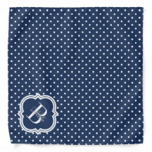 Point Polka de la marine avec un monogramme blanc