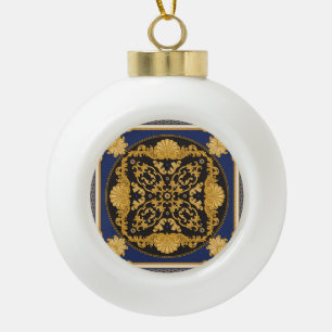 Bandana Print: Black Blue Gold. Keramik Kugel-Ornament