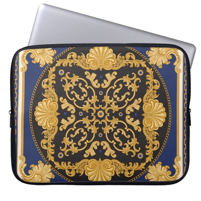 Bandana Print: Black Blue Gold. Laptopschutzhülle (Vorderseite)