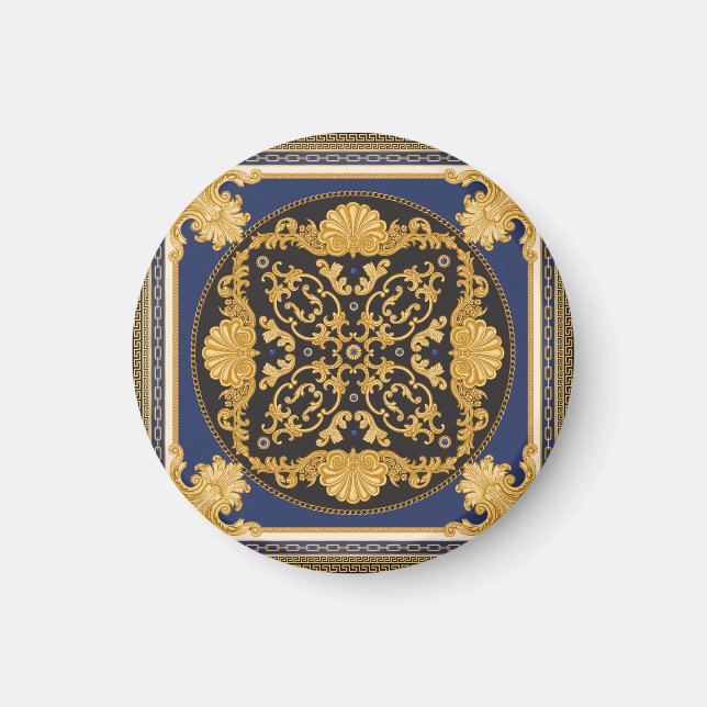 Bandana Print: Black Blue Gold. Magnet (Vorne)