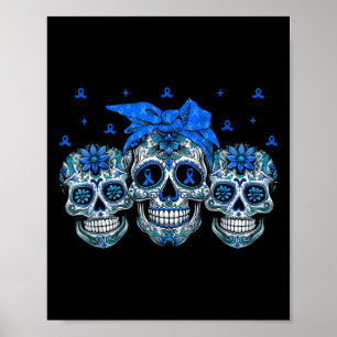 Bandana Sugar Skull Blue Ribbon Diabetes Bewusstse Poster