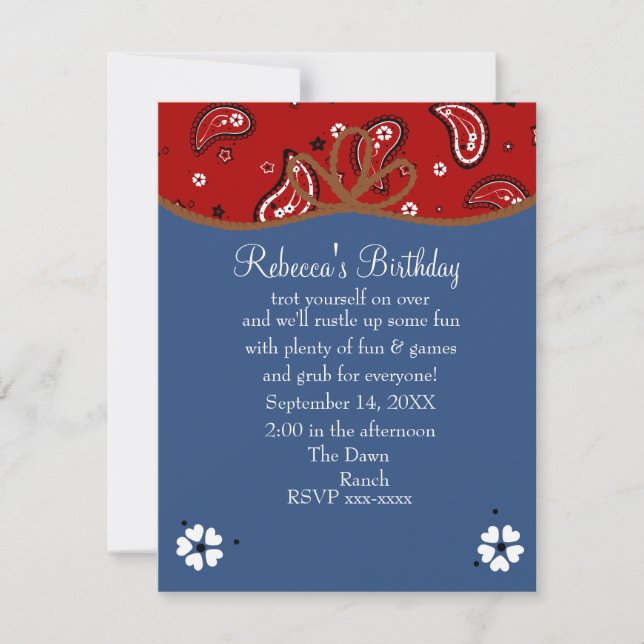 Bandana und Denim Cowgirl Birthday Einladung (Vorderseite)