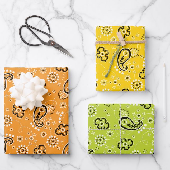 Bandana Yellow Orange Green Moderner klassischer S Geschenkpapier Set (Vorderseite)