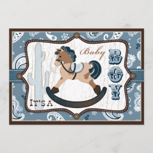 Bandanna Print & Rocking Horse Cowboy Baby Dusche Einladung