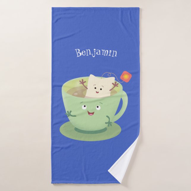 Bande dessinée de la tasse de thé mignonne humour  (Serviette de bain)