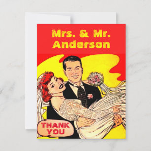 Bande dessinée mariage couple merci Carte postale