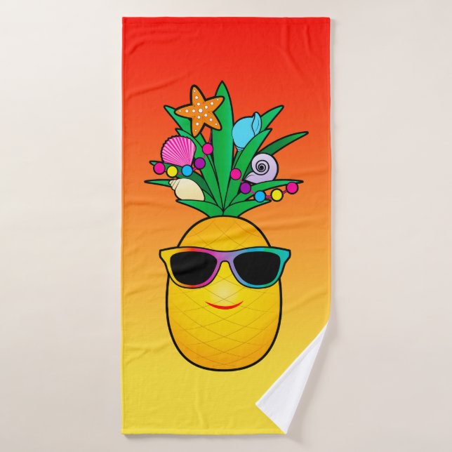 Bande dessinée tropicale d'ananas avec des nuances (Serviette de bain)