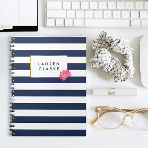 Bande marine et aquarelle Carnet de pivoine rose