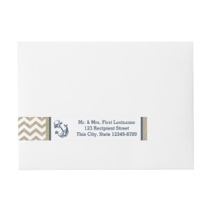 Bande Pour Adresse Ancre Marine Bleu et Burlap Zigzag