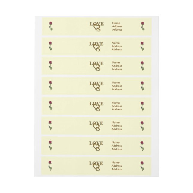 Bande Pour Adresse Coeurs romantiques interdépendants et Rose rouge (Feuille)
