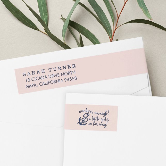 Bande Pour Adresse De Retour Ancres Aweigh ! Baby shower Nautique Rose (Créateur téléchargé)