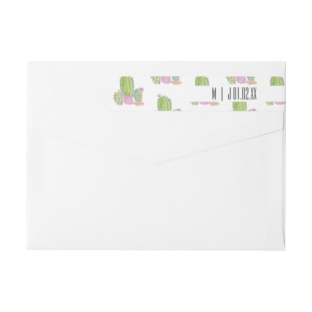 Bande Pour Adresse De Retour Aquarelle Cactus Plante Vert Mariage Logo (Dos)