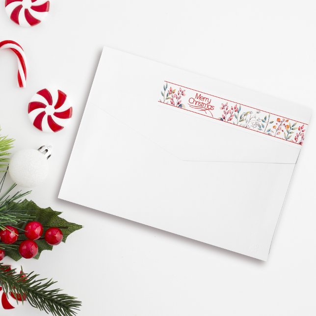 Bande Pour Adresse De Retour Berries et feuilles Joyeux Noël (Créateur téléchargé)