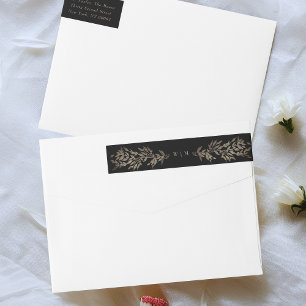 Bande Pour Adresse De Retour Black Gold Ebony Botanical Monogramme de mariage I
