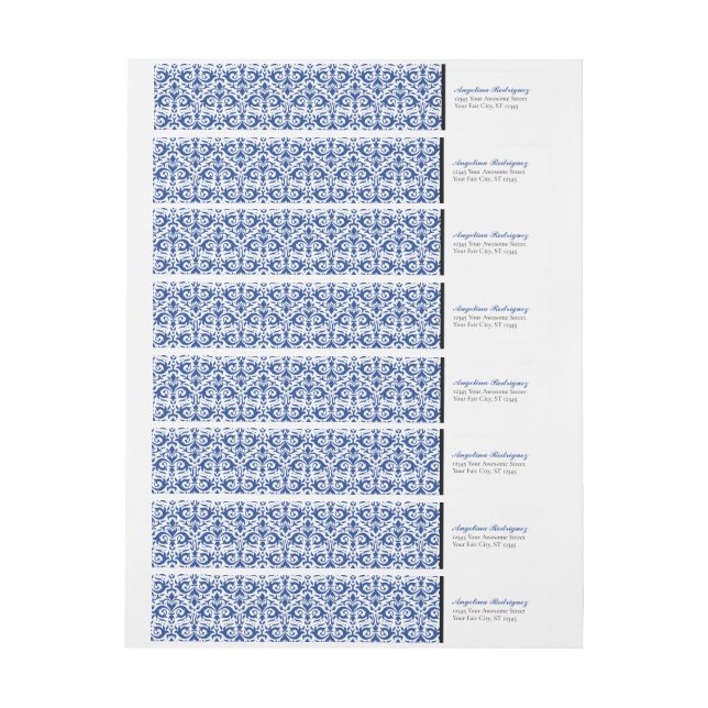 Bande Pour Adresse De Retour Bleu Damas modèle Graduation (Feuille)