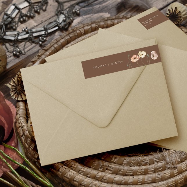 Bande Pour Adresse De Retour Boho Islandais Aquarelle Islande Poppy Fleurs (Boho Icelandic Watercolor Iceland Poppy Flowers Wrap Around Label)