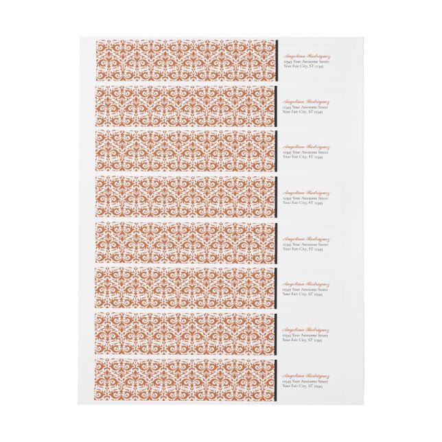 Bande Pour Adresse De Retour Brûlé Orange Damask Pattern Graduation (Feuille)