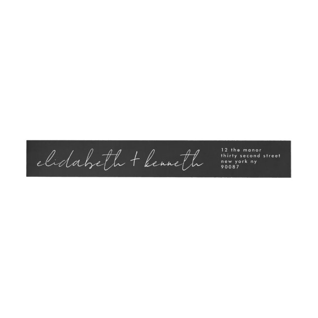 Bande Pour Adresse De Retour custom modern script black white names wedding (Individuel)