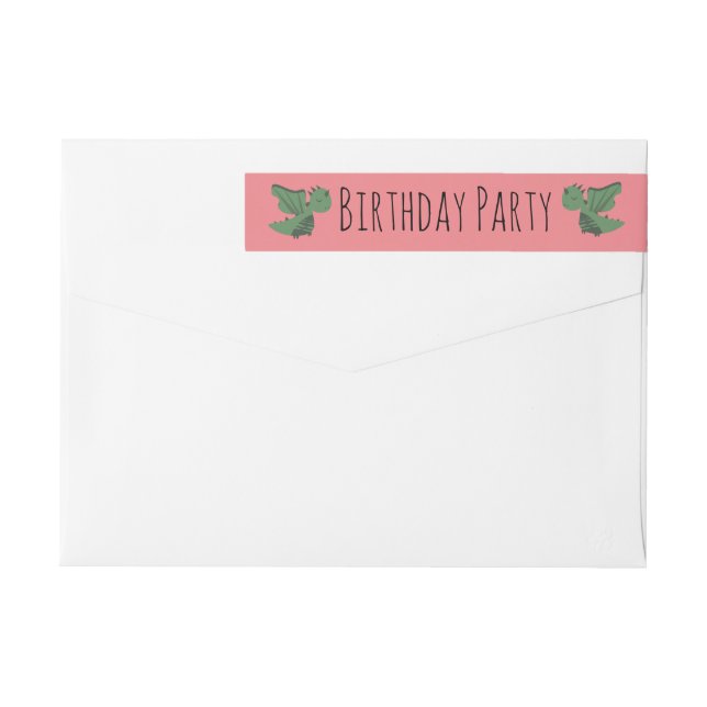 Bande Pour Adresse De Retour Cute Dragon Anniversaire Fête Rose (Dos)
