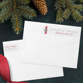 Bande Pour Adresse De Retour Diamante Flocon de neige et Ruban rouge Mariage d'