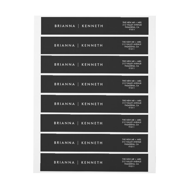 Bande Pour Adresse De Retour Élégant Mariage noir moderne (Feuille)
