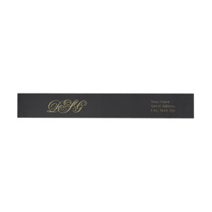 Bande Pour Adresse De Retour Élégant Monogramme noir et or