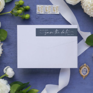 Bande Pour Adresse De Retour Élégant Romance Neige Blanche Marine Bleu Enregist