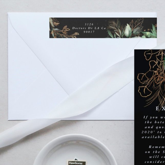 Bande Pour Adresse De Retour Eucalyptus Botanique Feuillu Noir Élégant Verdure (Créateur téléchargé)