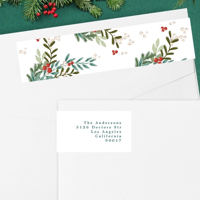 Bande Pour Adresse De Retour Festive Botanique Blanc Noël Adresse de retour (Créateur téléchargé)