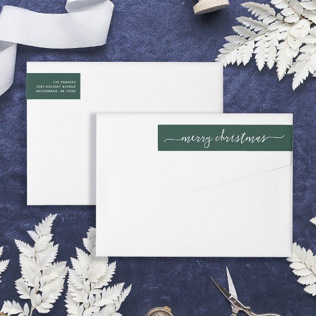 Bande Pour Adresse De Retour Festive Green | Joyeux Noël (Stylish and elegant wrap-around return address labels for Christmas)