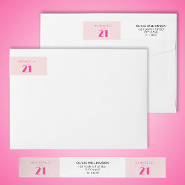 Bande Pour Adresse De Retour Fête d'anniversaire moderne 21e Vingt et une rose