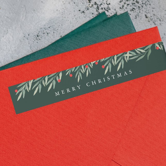 Bande Pour Adresse De Retour Feuillage vert Moderne Noël Adresse de retour (Elegant Christmas Greenery Leaves Foliage Christmas Return Address Label.)