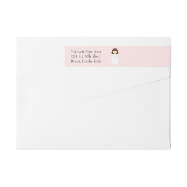 Bande Pour Adresse De Retour Fille Brunette de la Communion Dove (Dos)