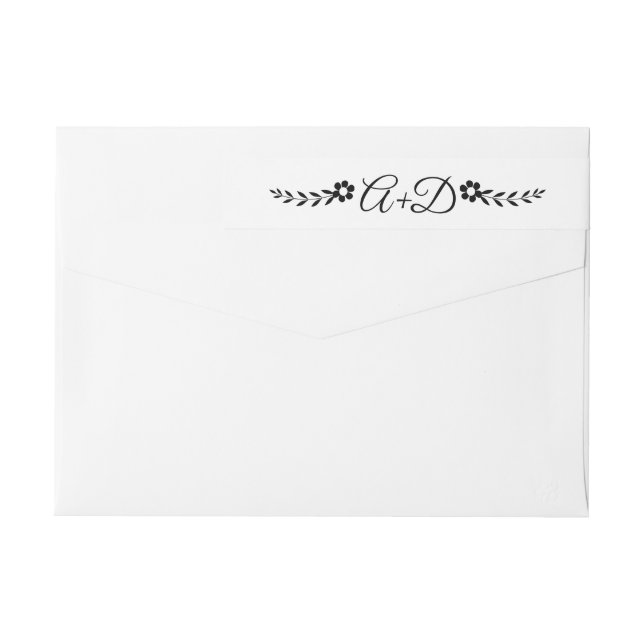 Bande Pour Adresse De Retour Fleurs noires et initiales mariage floral (Dos)