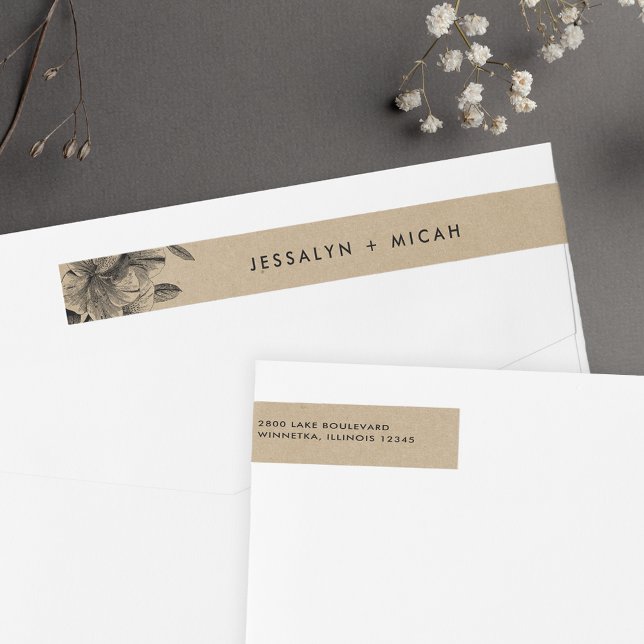 Bande Pour Adresse De Retour Floral Kraft Mariage Adresse de retour (Créateur téléchargé)