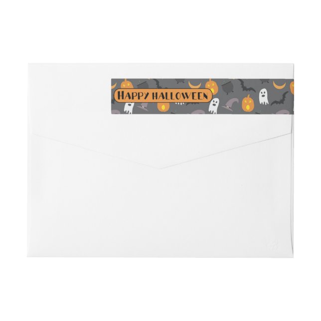 Bande Pour Adresse De Retour Happy Halloween mignonette Fantômes et Citrouille  (Dos)