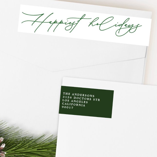 Bande Pour Adresse De Retour Happy Holidays Festive Green Return Adresse (Créateur téléchargé)