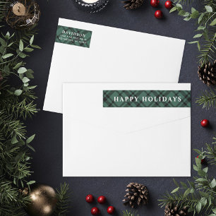 Bande Pour Adresse De Retour Happy Holidays Hunter Green Tartan Plaid Adresse