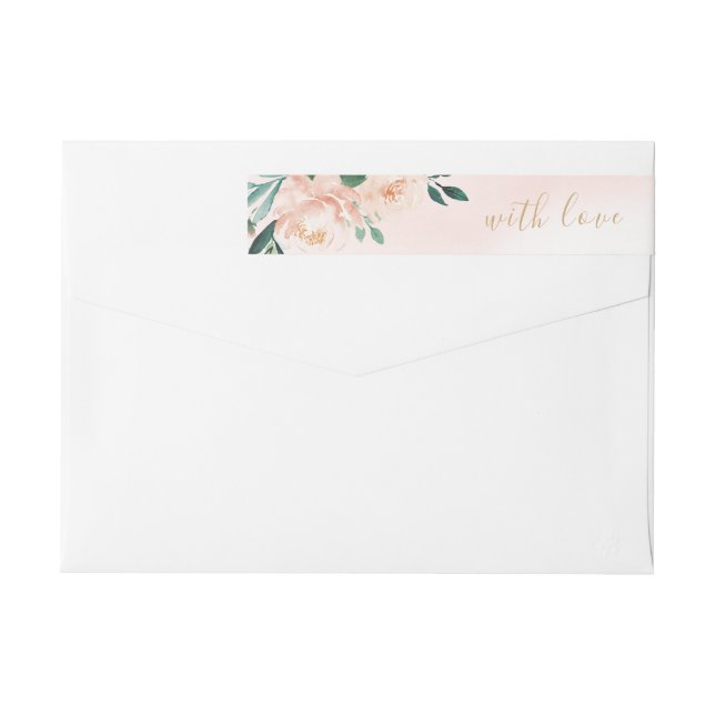 Bande Pour Adresse De Retour Jardin romantique pêche aquarelle mariage floral (Dos)