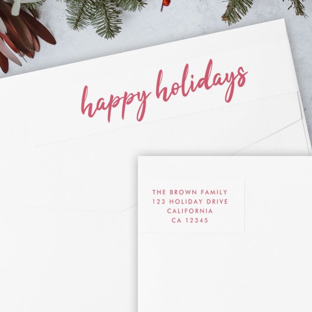 Bande Pour Adresse De Retour Joyeuses fêtes | Adresse de retour rouge minimale  (Modern Happy Holidays wrap around label by Guava for elegant holiday mail, cards & envelopes )
